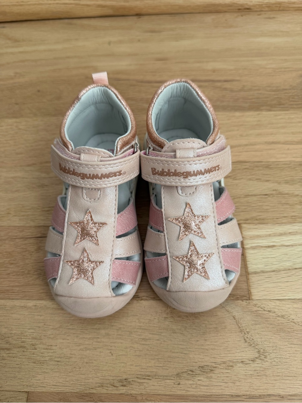 Bubblegummers Pink & Rose Gold Star Toddler Girl Sandals Size 5